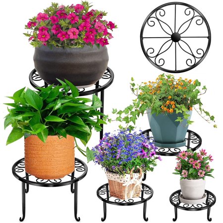 WANLIAN 5 Pack Metal Plant Stand for Outdoor Indoor Plants  Potted Plant Holder for Garden Home (Black)