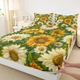 thumbnail image 3 of Manfei Daisy Sunflower Twin Sheet Sets 3pcs for Girls, Floral Flower Twin Fitted Sheet, Green Leaves Flat Sheet, Luxury Bedroom Decor, 3 of 7