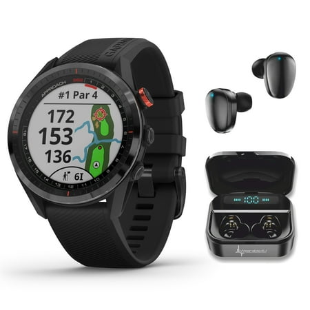 Garmin Approach S62 Premium GPS Black Golf Watch 010-02200-00 with Black EarBuds with Charging Power Bank Case Bundle