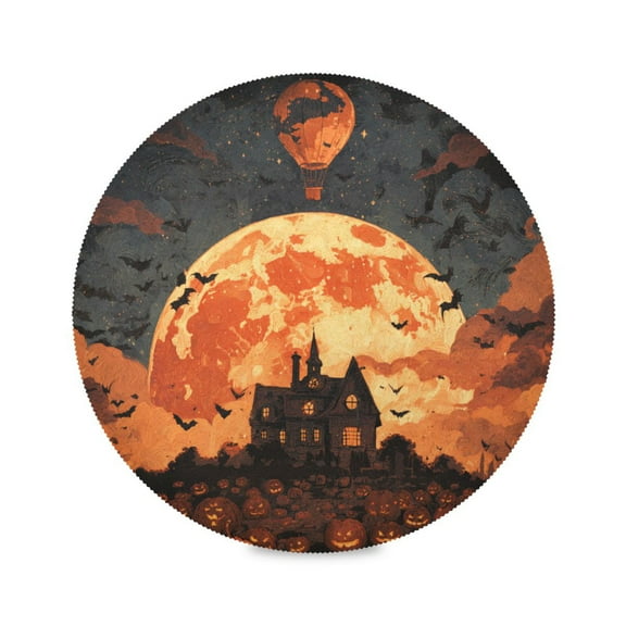 WOBOGO Halloween Pumpkin House Round Placemats Set of 1 Heat Resistant Washable Kitchen Table Decorations 15.4in
