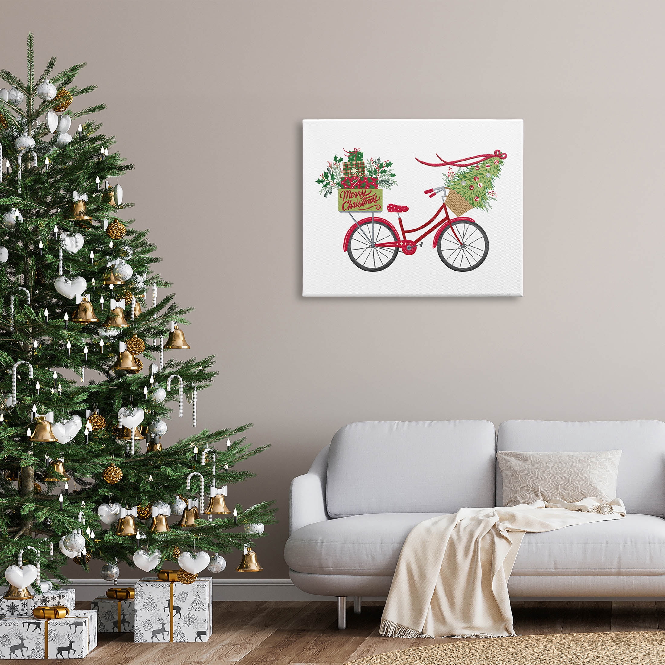 Stupell Industries Merry Christmas Seasonal Bicycle Graphic Art Gallery Wrapped Canvas Print Wall Art, Design by Amanda McGee