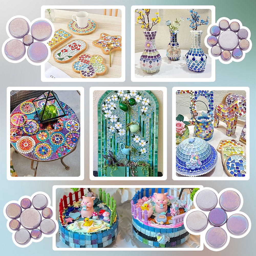 4 Styles Glass Cabochons Mosaic Pieces Mosaic Tiles for Arts DIY Crafts Flat Round Purple 10-19x5.7-6mm 200pcs/set for DIY