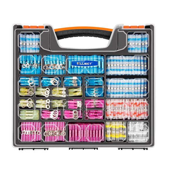 Kuject 1200PCS Heat Shrink Wire Connectors, Multipurpose Waterproof Electrical Wire Terminals kit, Insulated Crimp Ring Fork Spade Terminal Solder Butt Splice Connectors