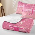 thumbnail image 4 of Erosebridal Coquette Glitter Letter J Twin Quilt Set for Teens, Pink Sparkle Bow Art Twin Coverlet Set, 2pcs, 4 of 7