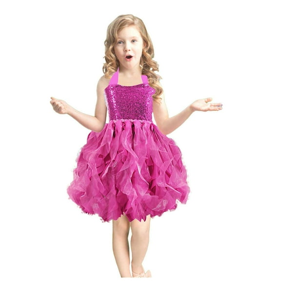 Gubotare Girls Dresses Fancy Flower Girl Dresses for Wedding Toddler Tulle Lace Applique Ball Gown Ruffles Long Sleeve Puffy Kids Pageant Dress Size 8-10 (Hot Pink,8-10 Years)