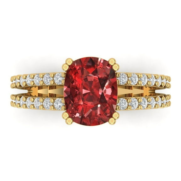 3.96ct Cushion Cut Red Natural Garnet 14k Yellow Gold Engraving Statement Bridal Wedding Designer Ring Size 7.5