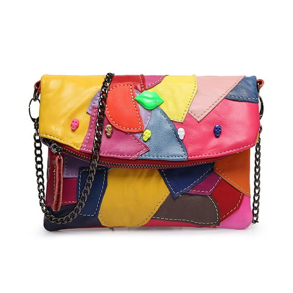 TAZAG Genuine leather horizontal mini chain small square bag colorful splicing sheepskin shoulder crossbody bag