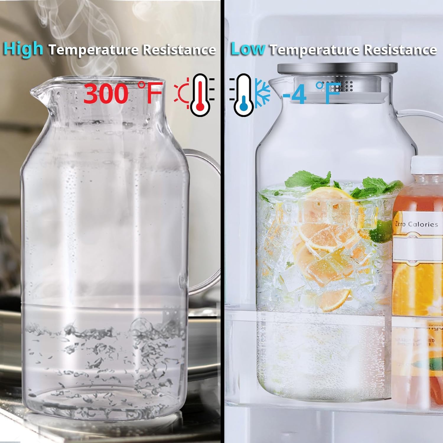 1 Gallon Glass Jug with Lid and Spout, Bivvclaz Glass Water Jug for Refrigerator, Hot and Cold Water Carafe, Ice Tea Jug, Coffee, Juice and Homemade Beverage Jug