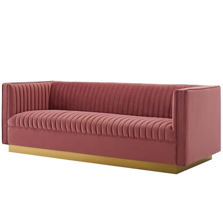 Flex Steel Sofas Modern Contemporary Urban Design Living Room Lounge Club Lobby Tufted Sofa, Velvet Fabric Metal Steel, Rose Red ()
