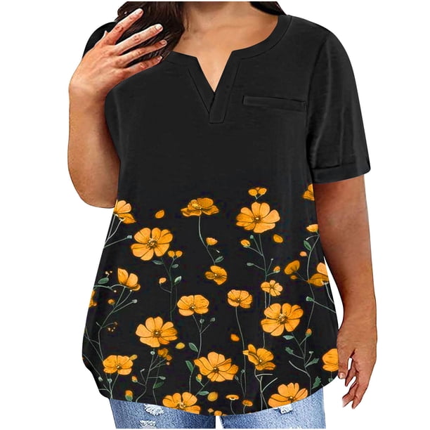 Camisetas Casuales de las Mujeres Largo Casual Impreso Cuello Redondo Suelto Top, Camiseta de Verano de Manga Corta