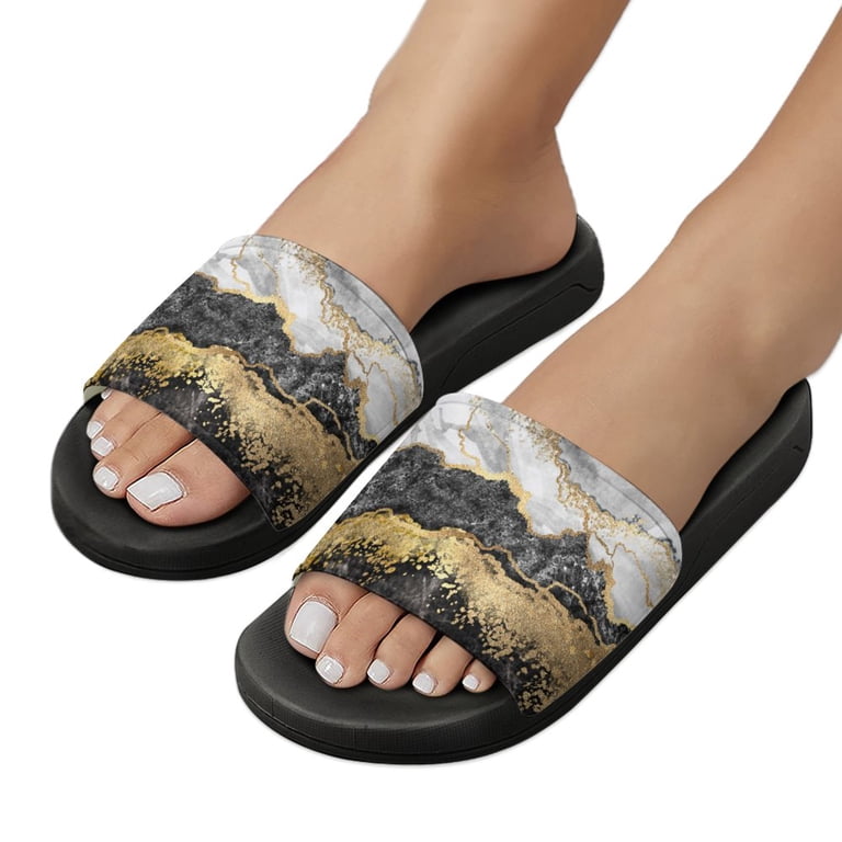 GZHJMY Stylish Slides for Women Men, Black Gold Marble  display picture 1