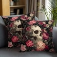 thumbnail image 2 of Throw Pillow Covers 20x20 Inch Set of 2 Skull with Roses Halloween Decorative Pillow Covers Roses Flowers Cushion Cover Pillowcase for Sofa Couch Bed Home Decor, 2 of 9