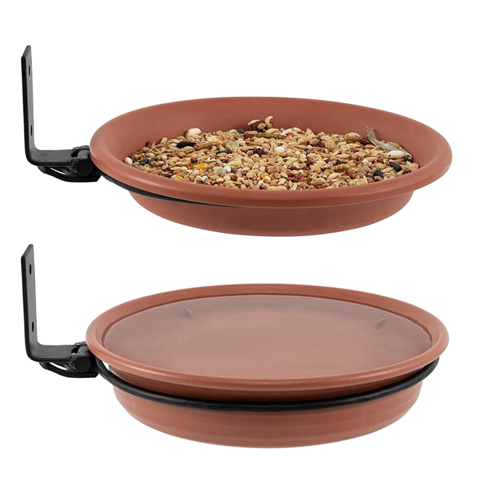 Bird Feeder Tree Mounted with Heavy Duty Sturdy Steel, 6.8” in Diameter×0.8' Deep Bird Bath Tray, Installed on Wooden Fences, Trees, Deck,Indoor and Outdoor Walls