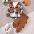thumbnail image 2 of Toddler Baby Boy Clothes Fall Winter Outfit, Boys Clothes 2T 3T 4T 2Pcs Baby Boys Outfits Plaid Hooded Toddler Boys Top Pants Set Autumn Winter Home Wear Baby's Clothing Set,Brown,9-12 Months, 2 of 9
