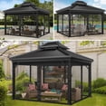 thumbnail image 2 of Universal 10ftx 10ft Gazebo Replacement Patio Mosquito Netting, Black 4-Panel Netting Walls with Double Zippers for Patio (Mosquito Net Only), 2 of 8
