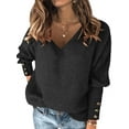 thumbnail image 3 of QAFOPEH Women's Fall V Neck Buttons Long Sleeve T-Shirt Rib Knitted Casual Pullover Tops, 3 of 3