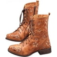 thumbnail image 3 of Women's Vintage Embroidered Ankle Boots - Retro Chunky Heel Booties with Side Zip, 3 of 9