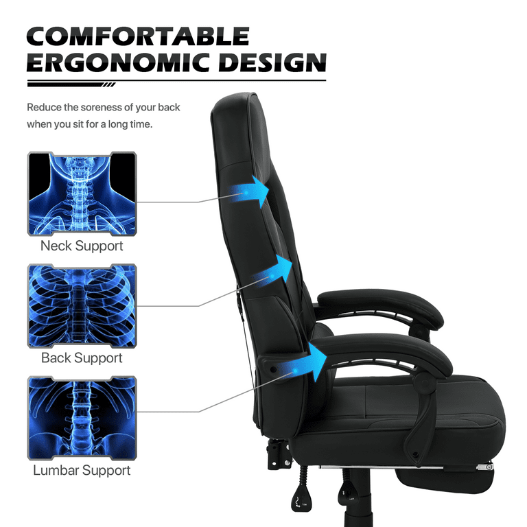 Ergonomic Gaming Chair W/HIGH Back, Lumbar Pad, Neck Pillow and 1