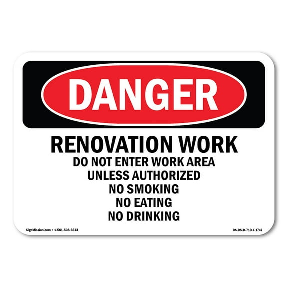 OSHA Danger Sign - Renovation Work Do Not Enter Work Area | Plastic Sign | Protect Your Business, Construction Site, Shop Area |  Made in The USA