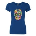 thumbnail image 2 of Wild Bobby Dean Russo Colorful Sugar Skull Streetwear Women Slim Fit Junior Tee, Royal, XX-Large, 2 of 5