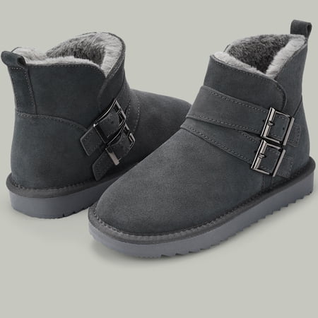 PUBOOM WOMEN SNOW BOOTS GENUINE SUEDE WINTER ANKLE BOOTIES WATER-RESISTANT SLIP ON WARM PLUSH LINED SHOES