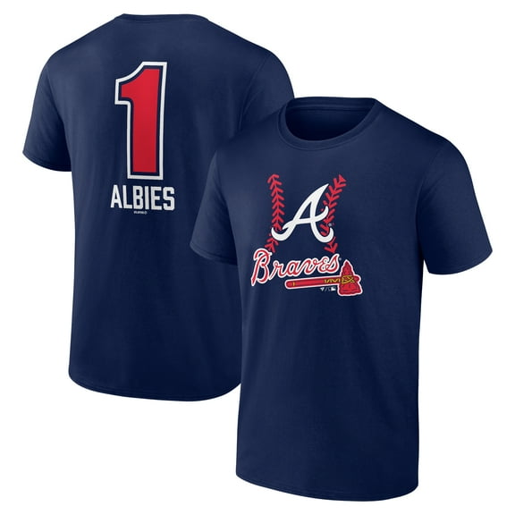 Men's Ozzie Albies Navy Atlanta Braves Fastball Player Name & Number T-Shirt