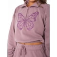 thumbnail image 6 of Celebrity Pink Juniors Cropped Half Zip Sweatshirt with Butterfly Print, Sizes XS-XXXL, 6 of 7