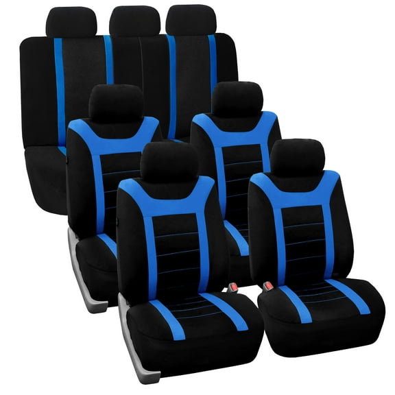 FH Group Blue and Black Airbag Compatible and Split Bench Sports 7 Seaters Car Van Seat Cover, Full Set