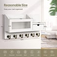 thumbnail image 2 of Key and Mail Holder for Wall, Mail Organizer Wall Mount with 6 Hooks and Storage Drawer, Easy Installation Key Rack for Entryway and Home Decor (B-White), 2 of 5