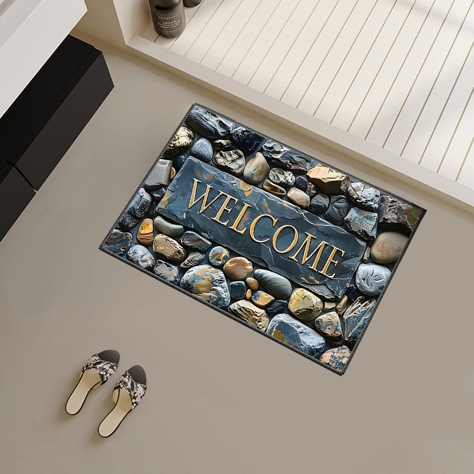 Rectangle Entrance Door Mat, Entry Way Doormat Front Door Rugs Outdoors Heavy Duty Welcome Mat, Non Slip Low Profile for Garage (Small)