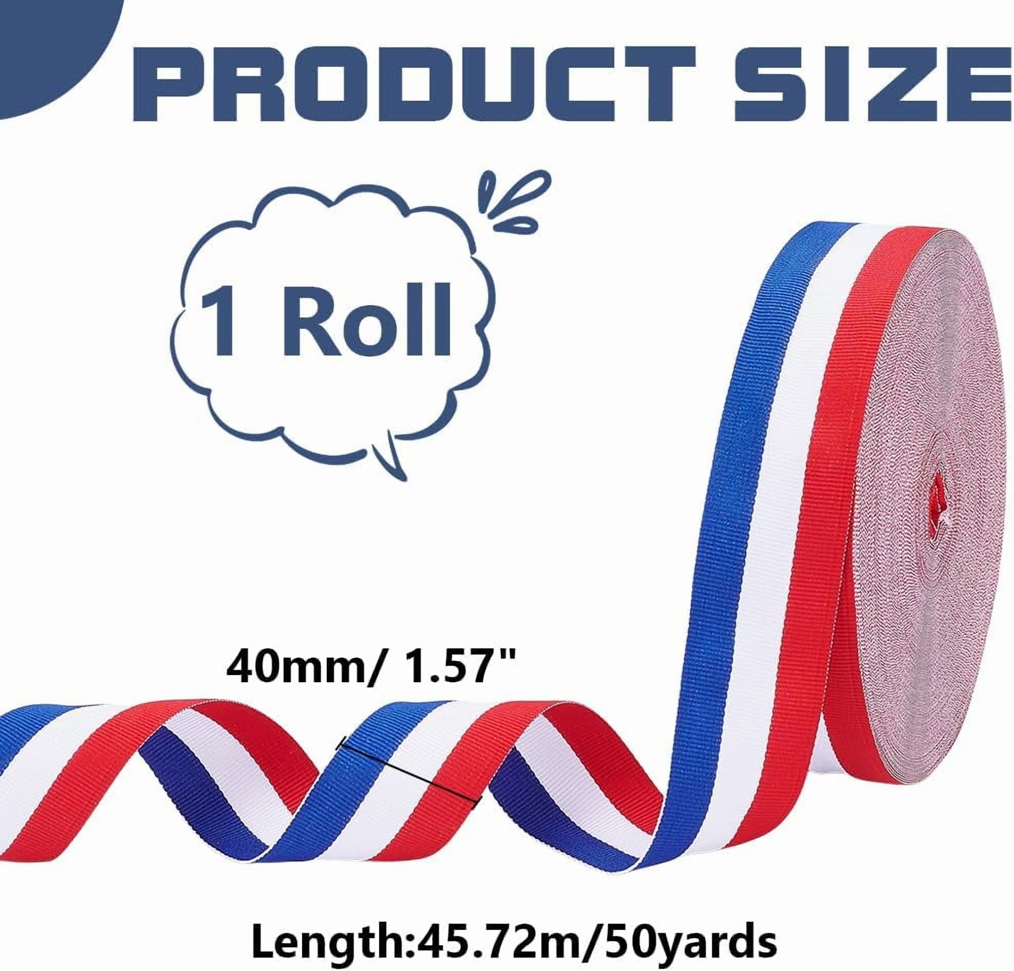 1roll 50 Yards Red White Blue Striped Grosgrain Ribbon 1.57" Polyester Double Faced Stripe Craft Gift Wrapping Embellishments Ribbon for Garment Home Party Wedding Christmas Decorations Colorful