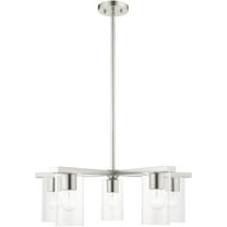 5 Light Brushed Nickel Chandelier with Clear Glass Shade