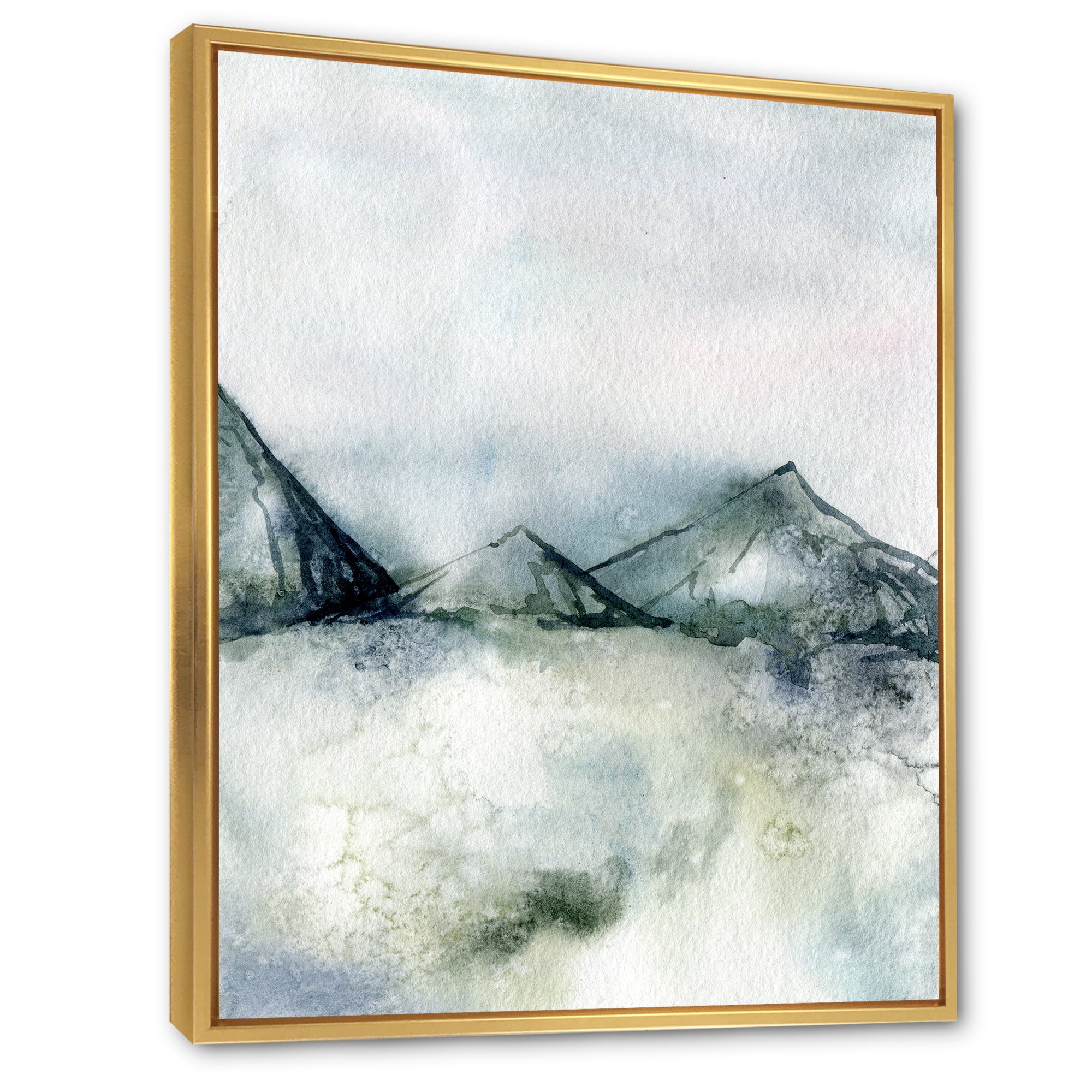 Dark Blue Mountain Landscape Winter Minimalistic 16 in x 32 in Framed Painting Canvas Art Print, by Designart