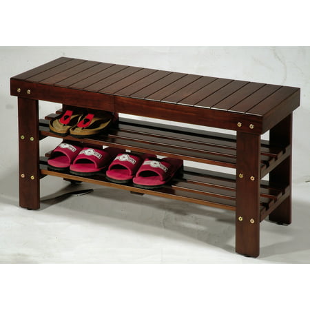 Roundhill Pina Solid Wood Storage Shoe Bench, Multiple Colors