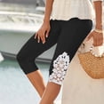 thumbnail image 2 of Stamzod Yoga Pants Women Capri Leggings Summer Solid Color Elastic Waist Lace Cropped Pants Casual Slim Fit Stretch Plus Size Capris for Women Black XXXL, 2 of 6