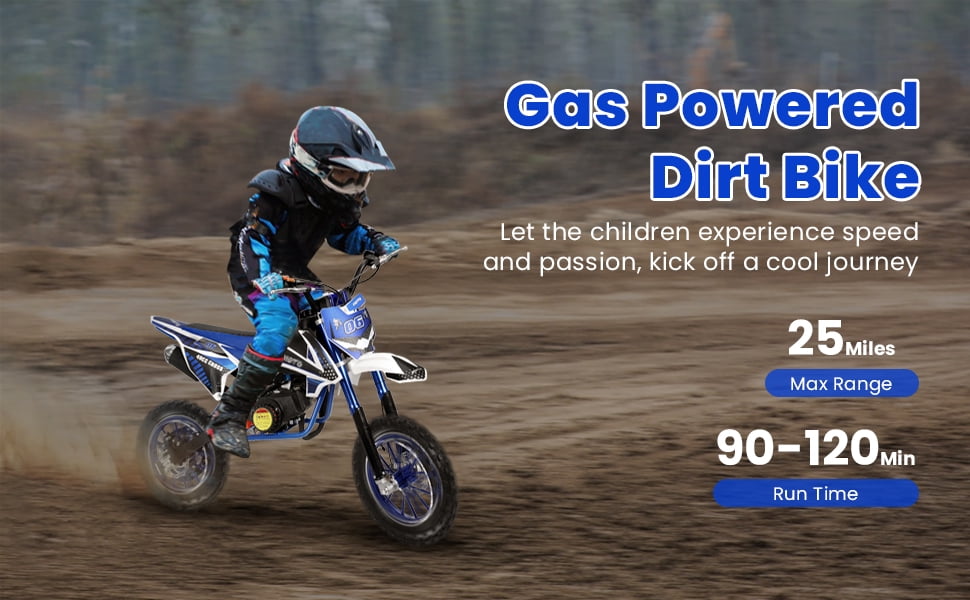 Mohsoe 49CC Mini Gas Motocross Bike, 10" Inflatable Tires & Upgraded Braking, 25H High-Speed Chain, Blue & White