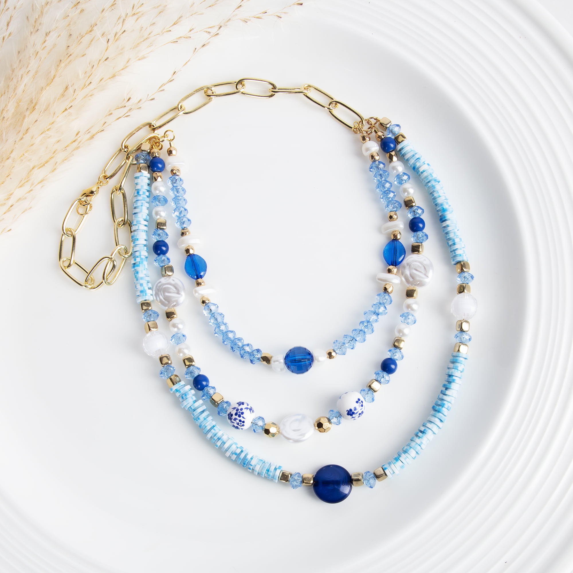Cousin DIY Blue and White China Bead Mix, Pearl, Gold, Ceramic Assortment, 150g, 1400 Piece, 69995738
