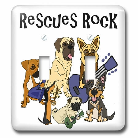 Dachshund Rescue - 3dRose Cool fun Rescue Dogs Rock with pug, Mastiff, Dachshund - Double Toggle Switch