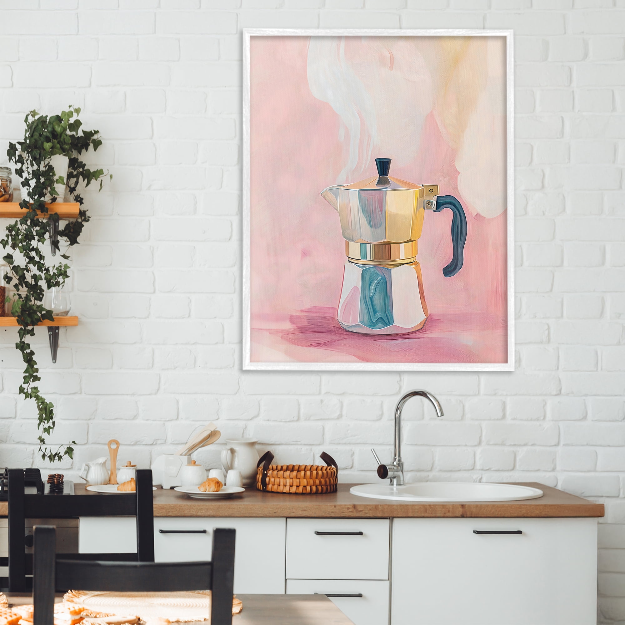 Stupell Industries Vintage Coffee Maker on Pink White Framed Giclee Art, design by The Prints Vibe
