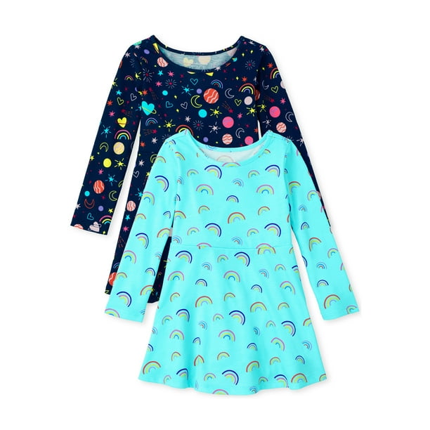 The Children's Place Toddler Girls Long Sleeve Knit Skater Dress 2Pack
