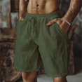 thumbnail image 2 of Men's Cotton Linen Blend Shorts, Relaxed-Fit Beach Shorts with Drawstring Waist & Natural Breathable Fabric ,Army Green 3XL, 2 of 4