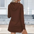 thumbnail image 4 of BiZtdJrK Women Solid Sweater Dress with Hood Long Sleeve Knitted Mini Dresses Drawstring Comfy Casual Fall Hoodies Brown XL, 4 of 6