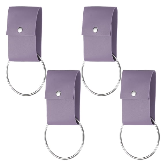 4 Pcs Towel Ring Holder with Loop, Kitchen Bathroom Dish Towels Holder Leather Wall Hook Oven Door Hanger for Home, Purple