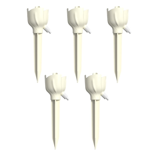 Sistema de riego automático por goteo con pincho ajustable y liberación lenta para plantas en maceta, ideal para jardinería interior y exterior.