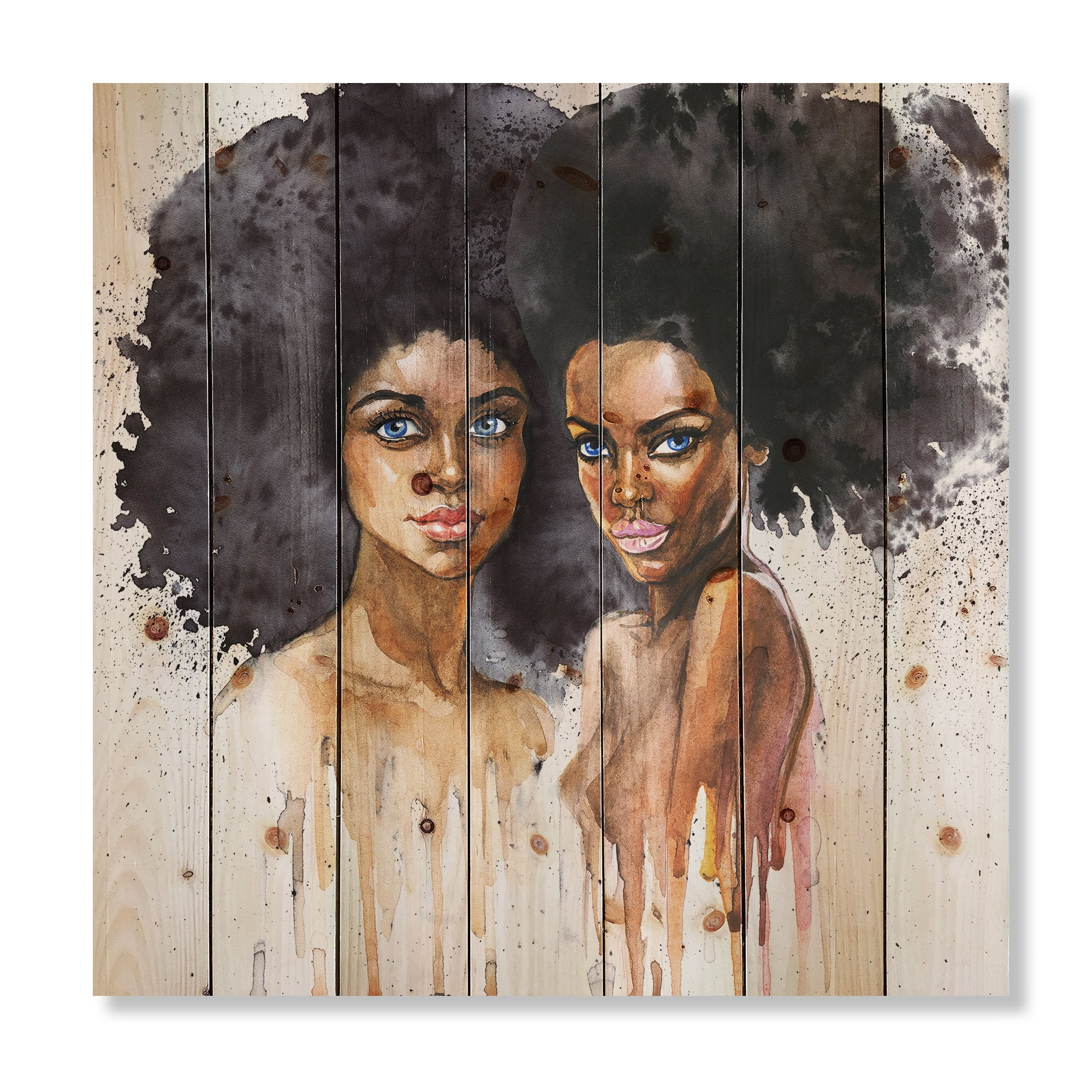 Designart 'Portrait of Two African American Women' Modern Print on Natural Pine Wood