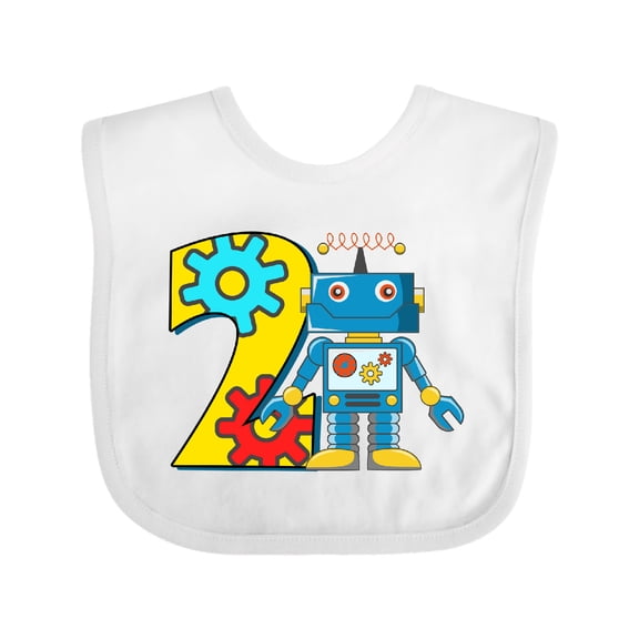 Inktastic 2nd Birthday Robot Boys or Girls Baby Bib