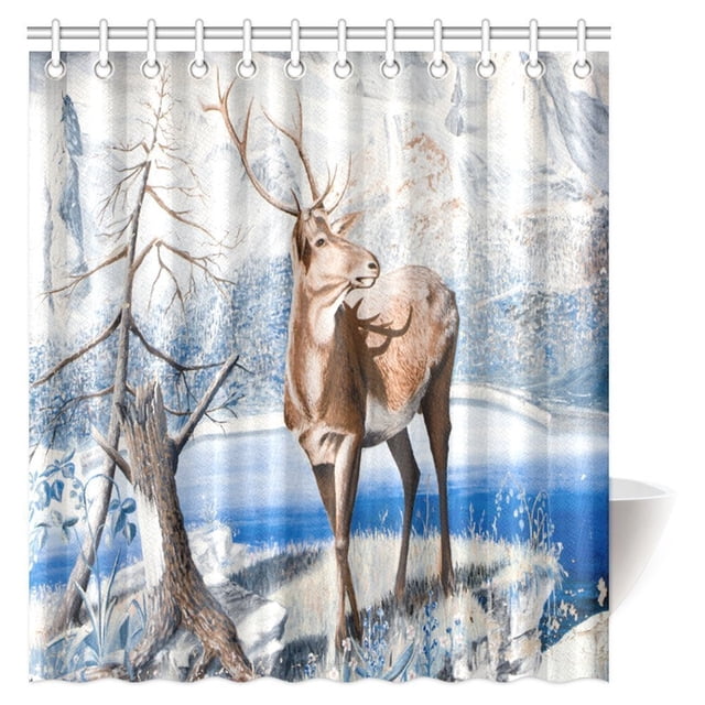 Cortina de Ducha ABPHQTO Animal Ciervo Montañas Dolomitas 160x180 cm