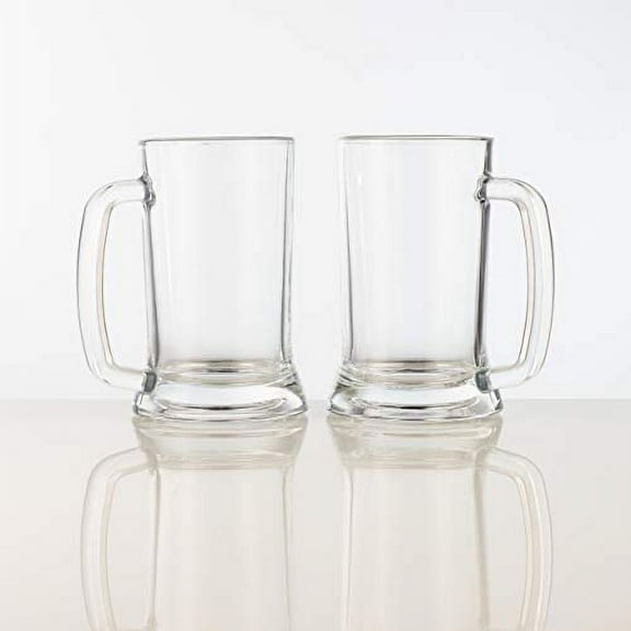 Burns Glass Classic German Stein Beer Mug, 16 oz Solid, Sturdy Handle, Freezer Safe (Set of 2)
