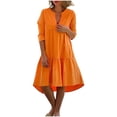 thumbnail image 3 of Women's Fashion Casual Solid Color V-neck Linen Plus Size Long Dress, 3 of 4