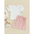 thumbnail image 4 of TSEXIEFOOFU 2Pcs Little Girls Outfit,Lace Splicing Short Sleeve Round Collar Tops +Button Short Skirt with Pocket, 4 of 9